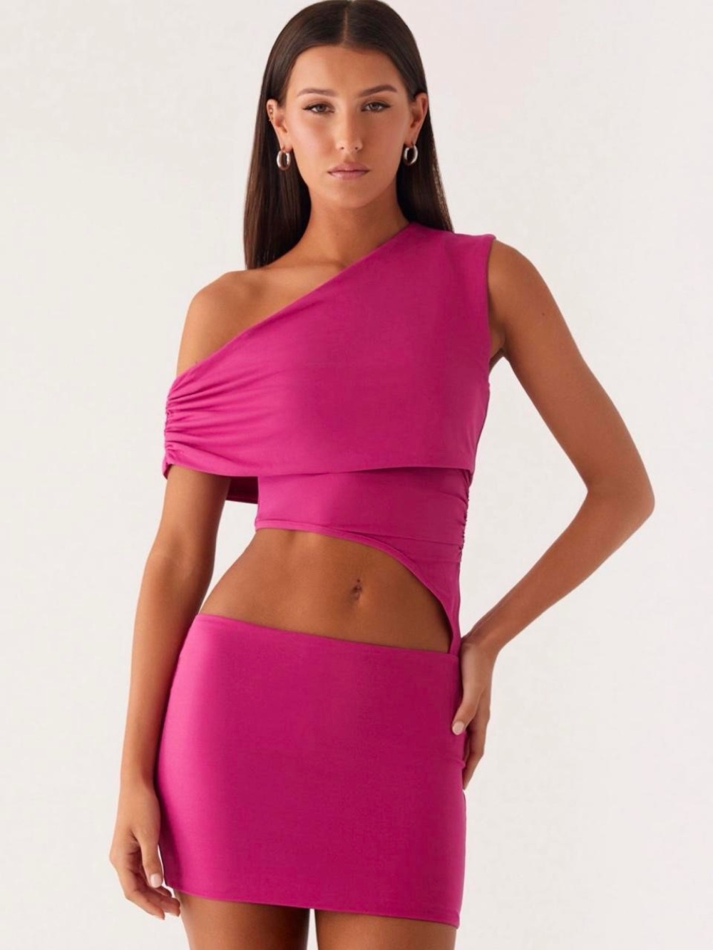 Peppermayo Hot Pink One-Shoulder Mini Dress - Picture 2 of 3
